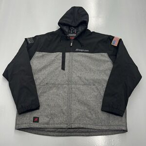 Snap-on Mens 3XL Black Grey Softshell Hooded Quilted Work Jacket American Flag